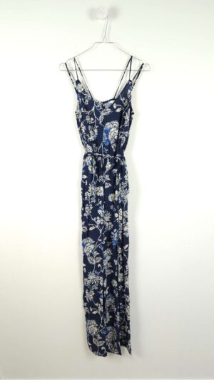Blå jumpsuit med blomsterprint og V-udskæring fra H&M, Str. 34