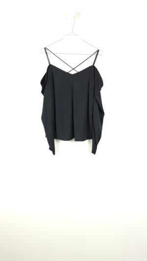 Sort bluse med længe ærmer og åben skulder fra H&M, Str. 36