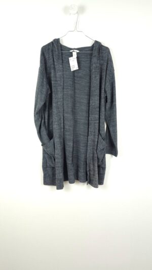 Lang grå cardigan med hoodie fra H&M, Str. M
