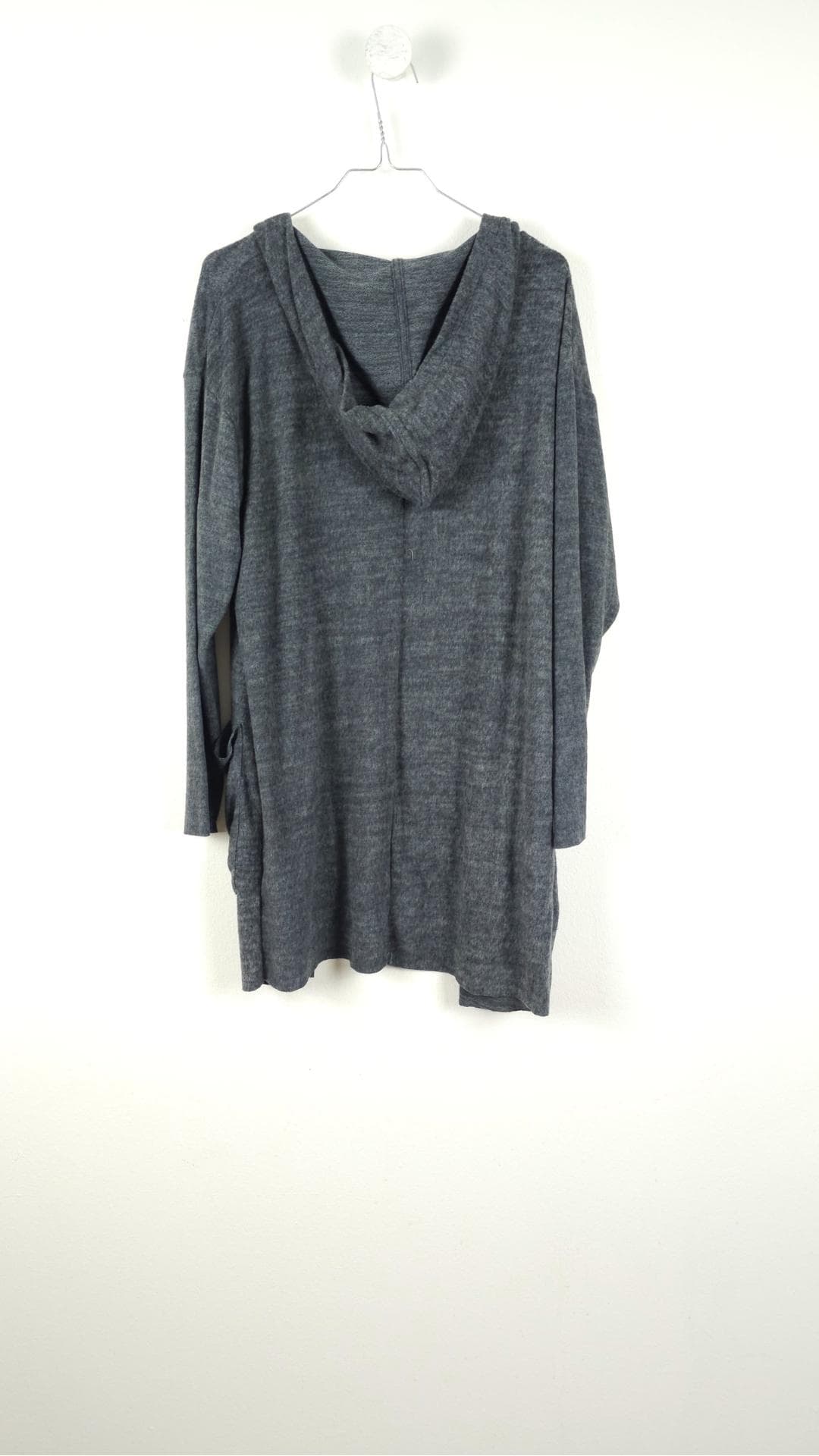 Lang grå cardigan med hoodie fra H&M, Str. M - Billede 3