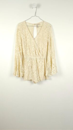 Beige playsuit med lange flæseærmer fra Divided, Str. 34