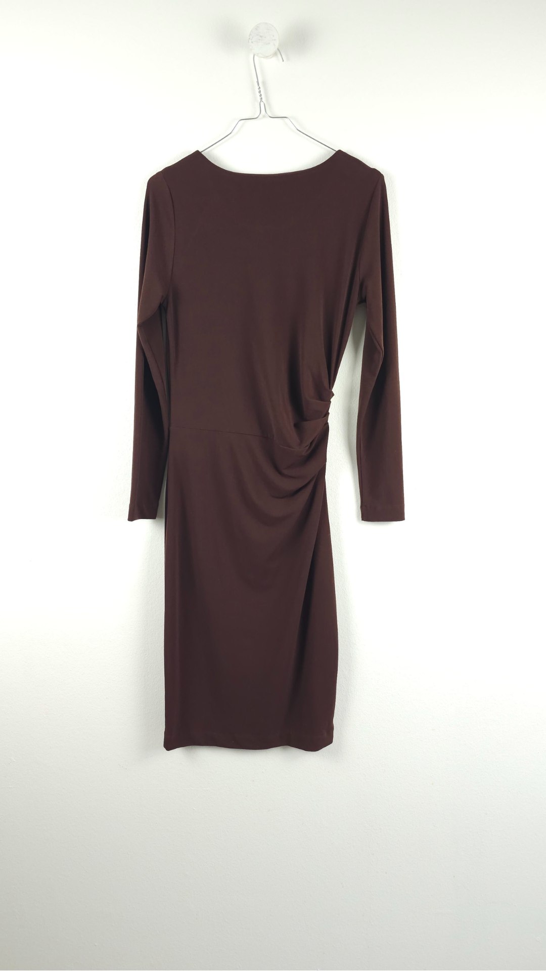 Brun kjole med lange ærmer og rynkedetalje i siden fra InWear, Str. S - Billede 2