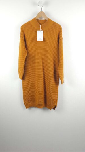 Sennepsgul strikkjole med lange ærmer fra Basic Apparel, Str. S