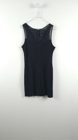 Sort ærme-løs kjole med V-udskæring og mesh-detaljer fra H&M, Str. M
