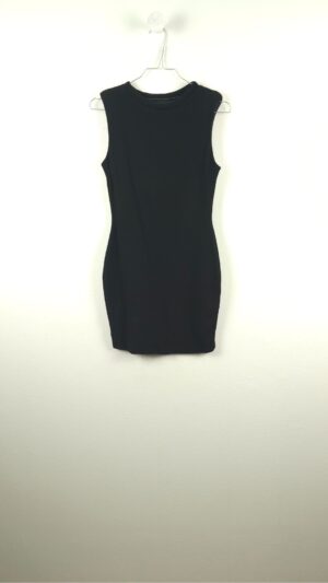Kort sort kjole uden ærmer med skulderpuder og mesh-detalje på ryggen fra Zara, Str. S