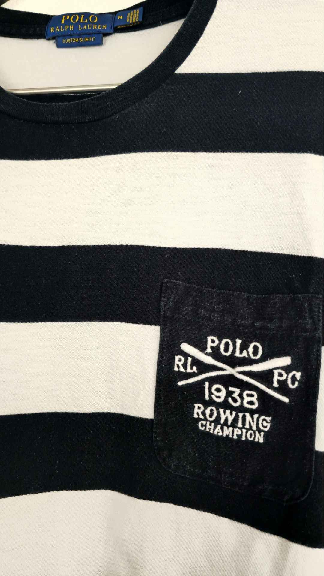 Sort/hvid stribet t-shirt fra Polo Ralph Lauren, Str. M - Billede 3